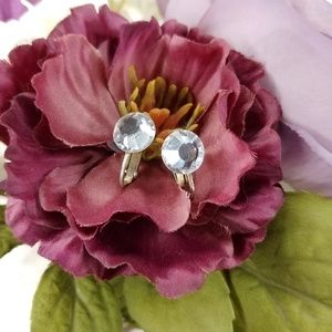 Vintage Crystal Stone Clip Stud Earrings